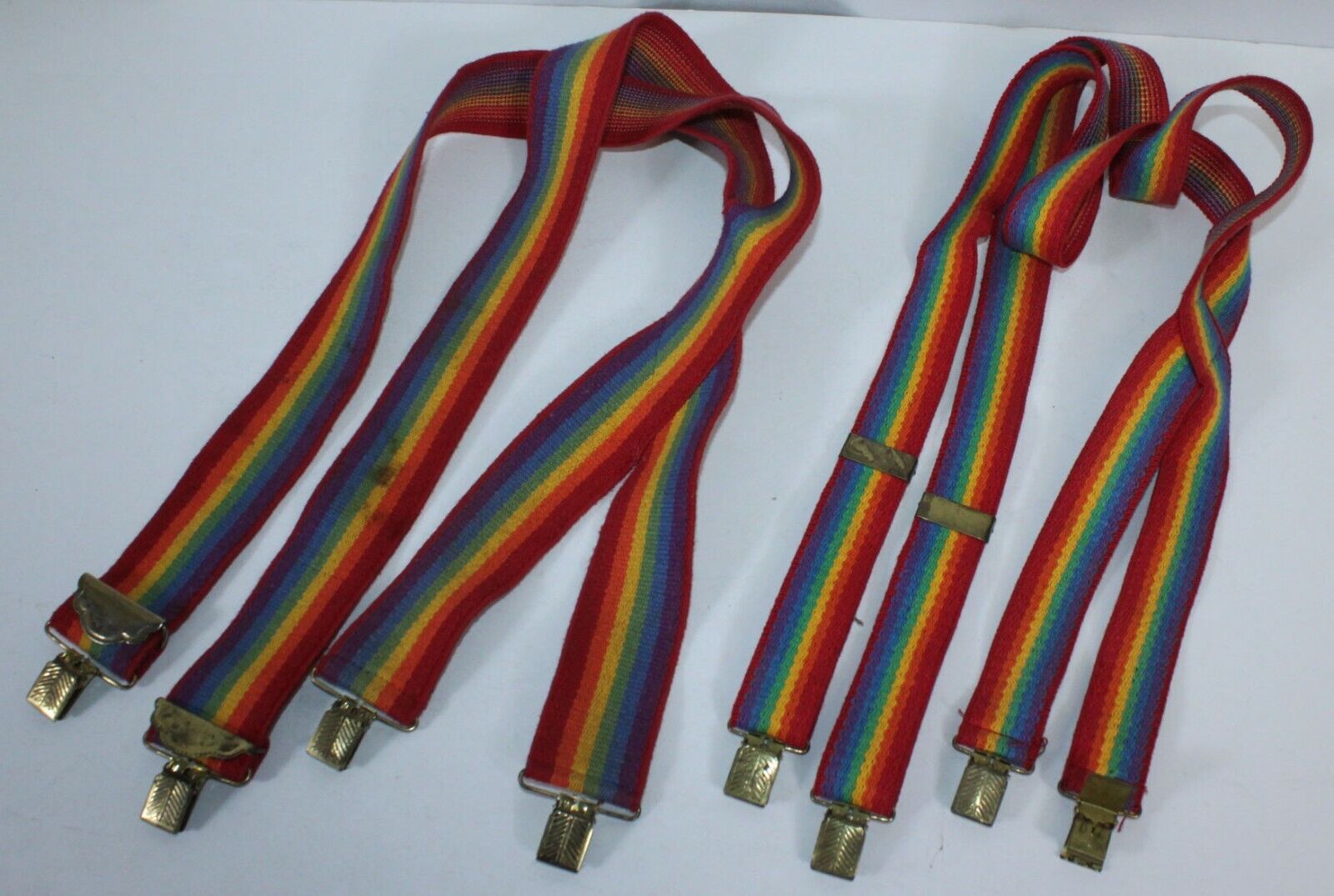 2 Vtg Suspenders Braces Adult Rainbow Mork & Mindy Unisex 1.5" And 1" Wide Retro