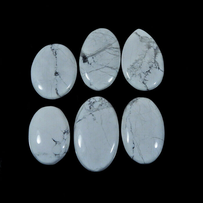 189cts. Natural Howlite 06pcs Oval Cabochon Loose Gemstone Lot Y775