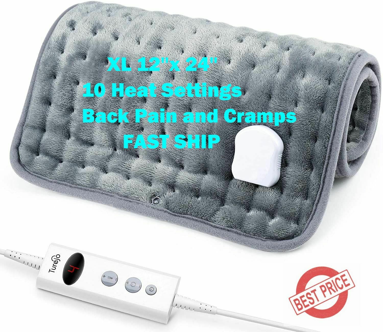 Electric Heating Pad Cramps Neck Back Pain Relief Xl Size 12"x24"