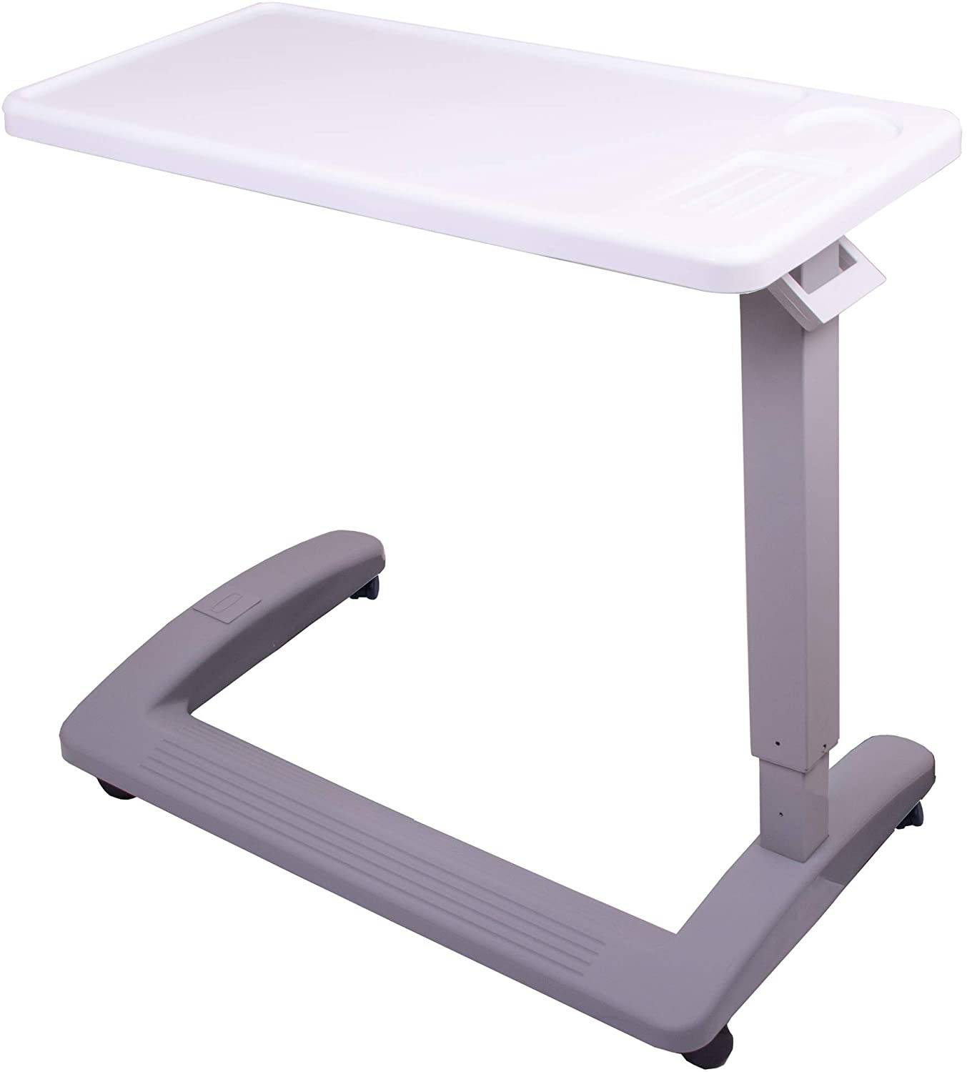Overbed Hospital Bed Table Swivel Wheels Adjustable Height Cup Holder C-base New