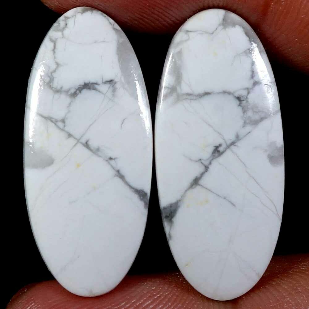 36.45 Ct 100% Natural White Howlite Oval Pair 13 X 31 X 04 Mm Cabochon Gemstone