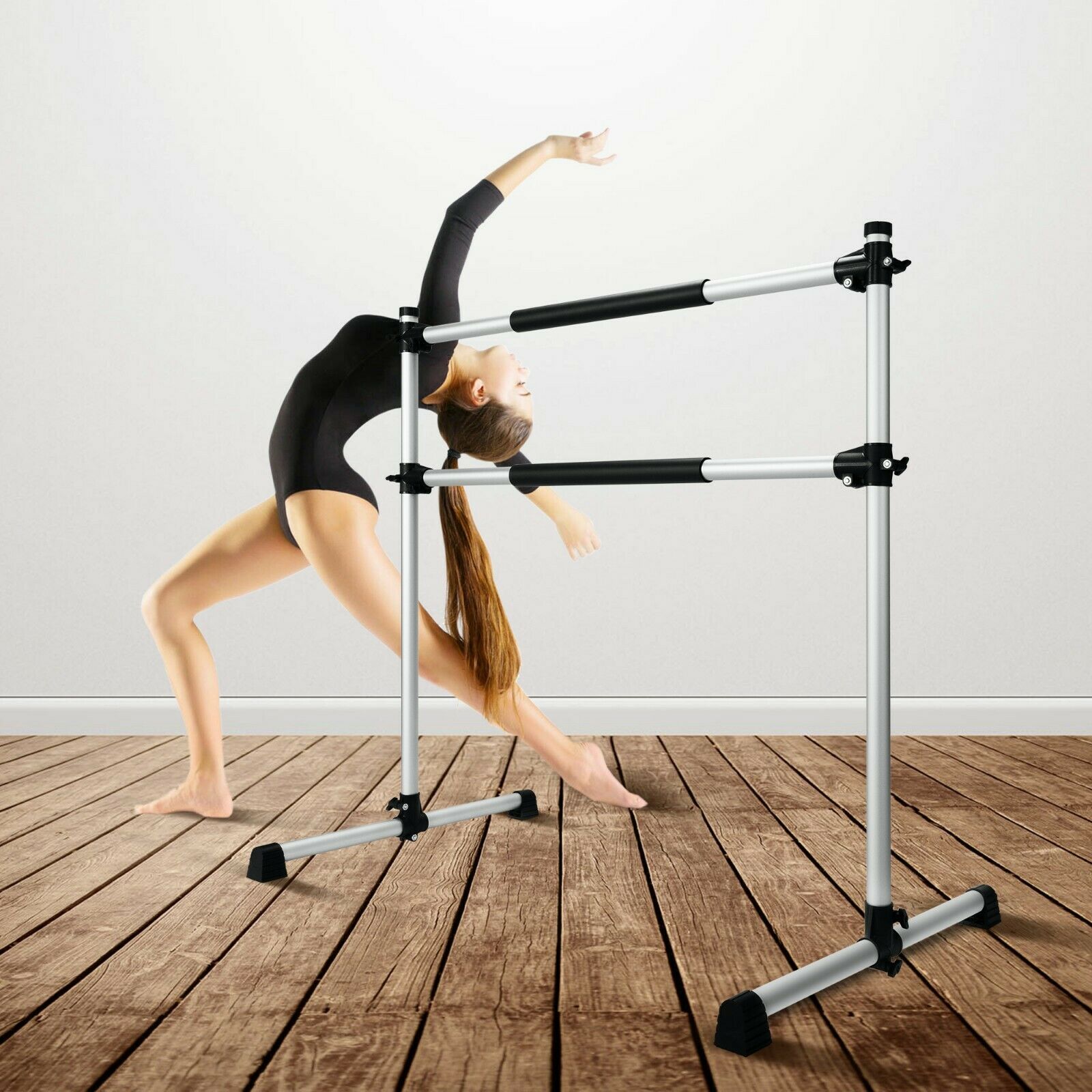 Portable Ballet Barre Bar Body Yoga Leg Stretch Double Cross Bars Freestanding