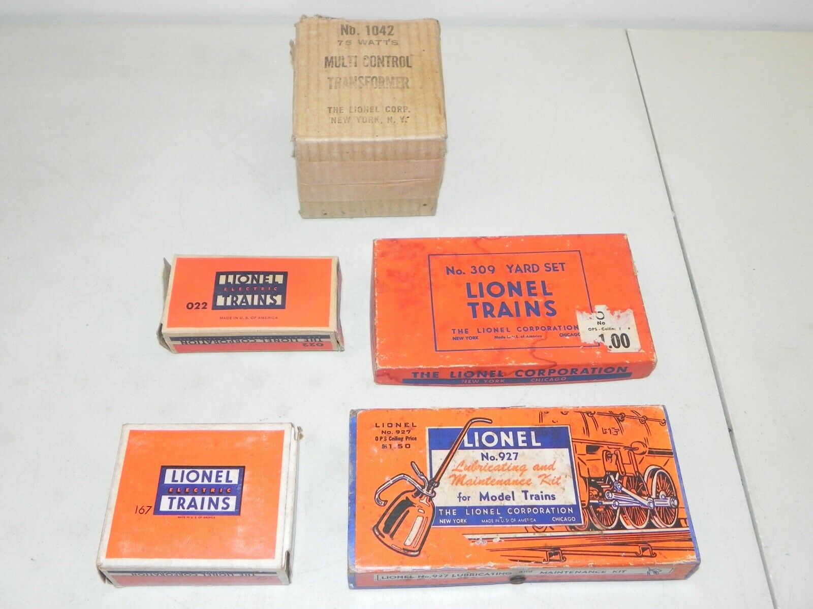 Lionel Lot Of 5 Empty Boxes #309 Set, #927, #167, #022, #1042