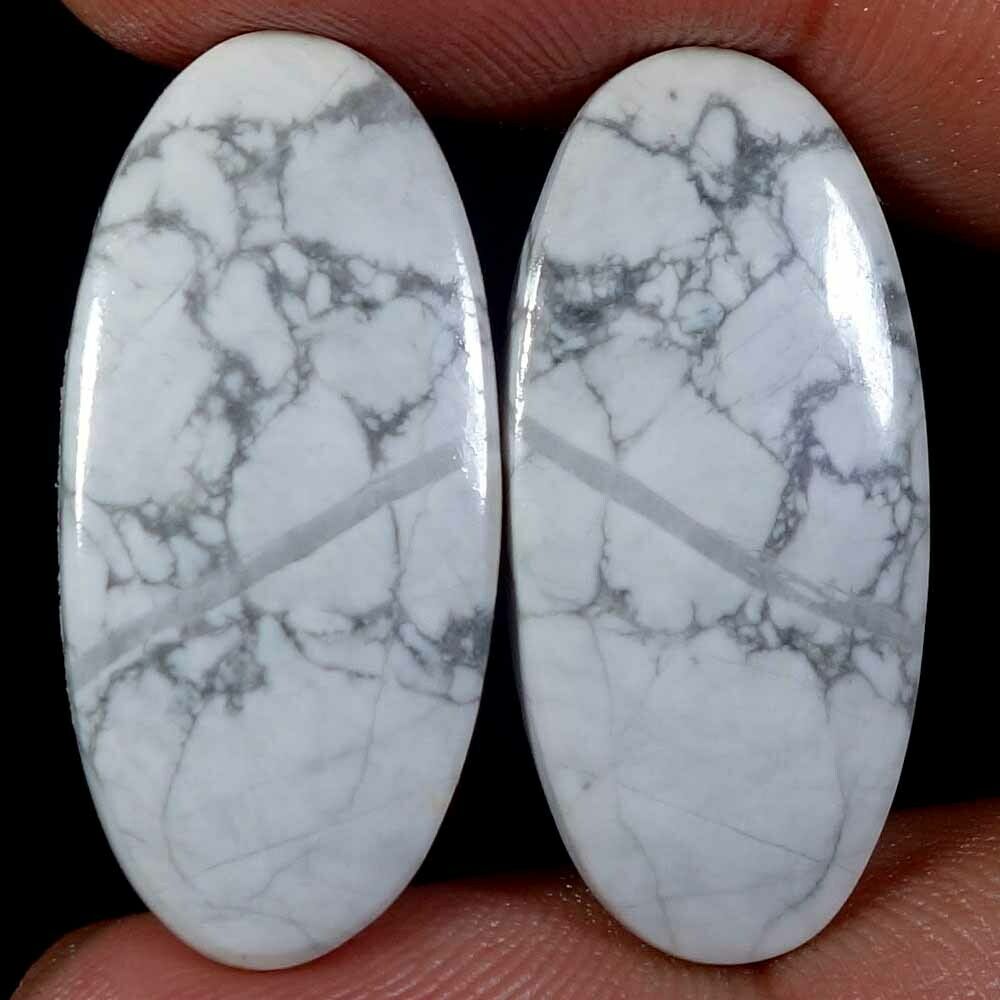 38.10 Ct 100% Natural White Howlite Oval Pair 13 X 30 X 04 Mm Cabochon Gemstone
