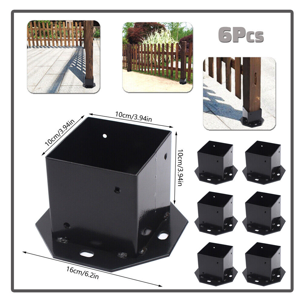 6x Post Fence Foot Base Support Bolt Down Garden Octagonal Square Braket 10x10cm