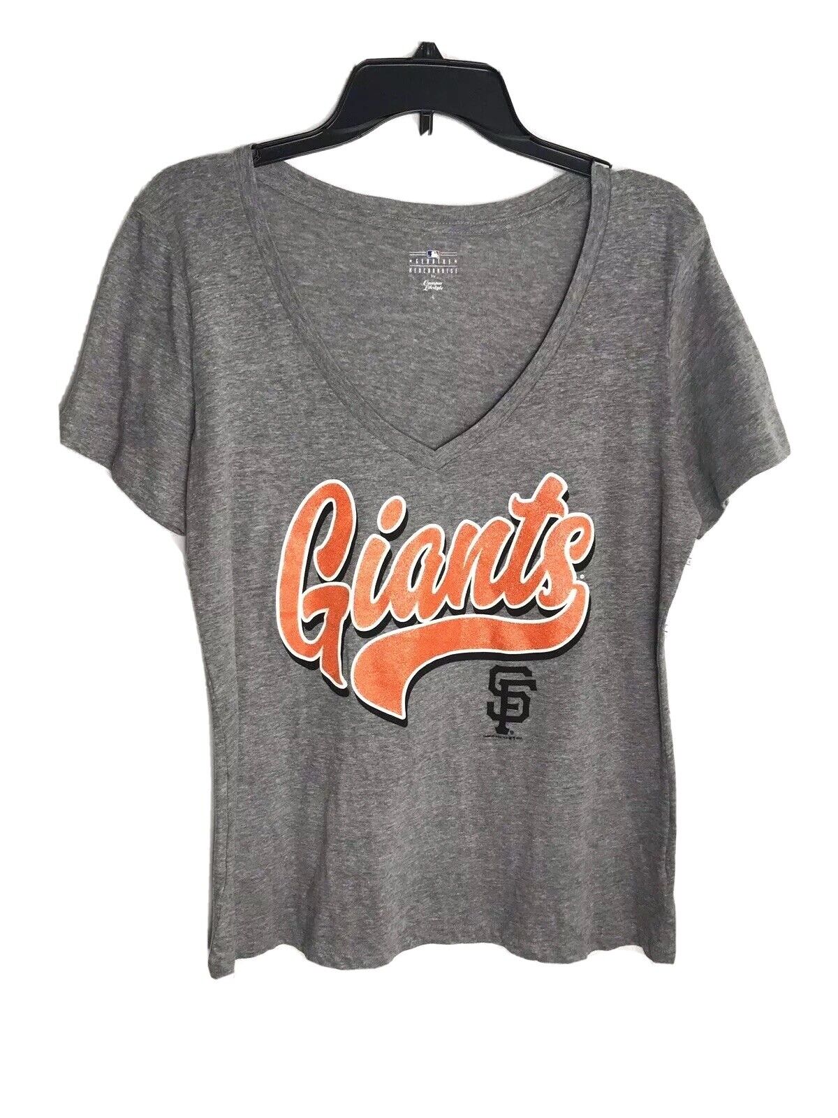 San Francisco Giants Mlb Womens V-neck T-shirt Gray Size L Logo Short Sleeve New