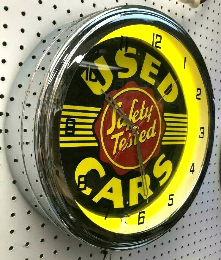 16" Safety Tested Used Cars Sign Neon Clock