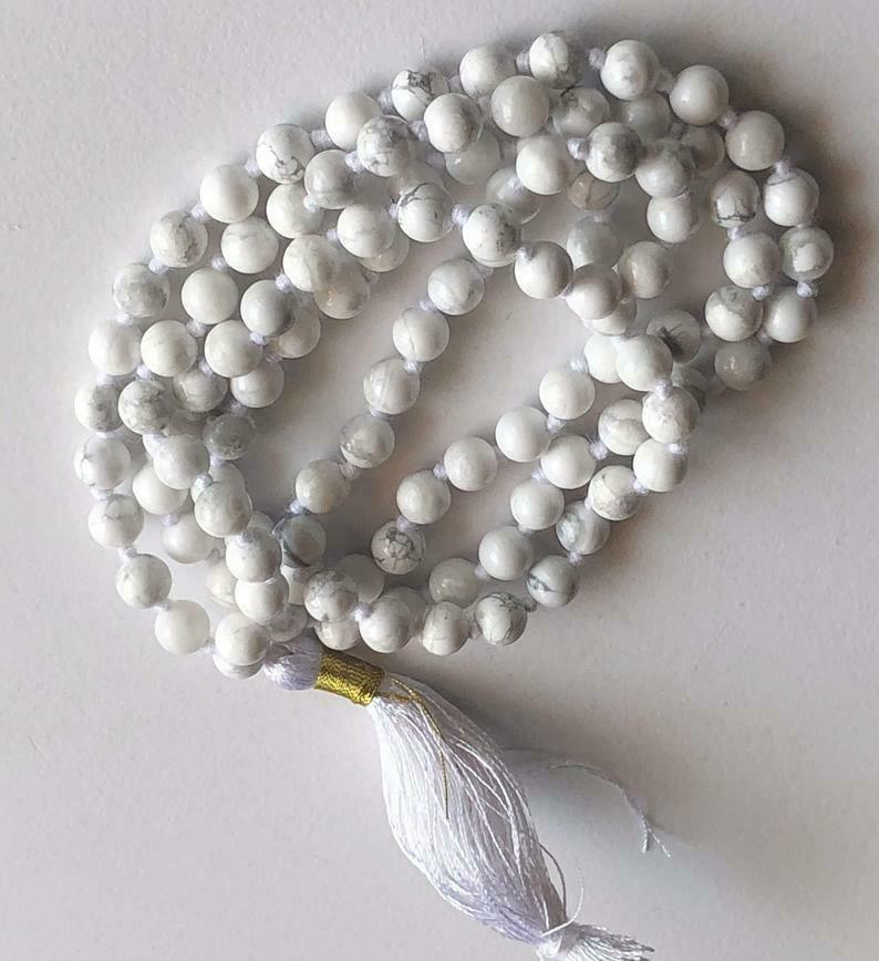 Howlite Gemstone Prayer Beads, 108 Mala Yoga Beads, Meditation Beads, 6-6.5mm