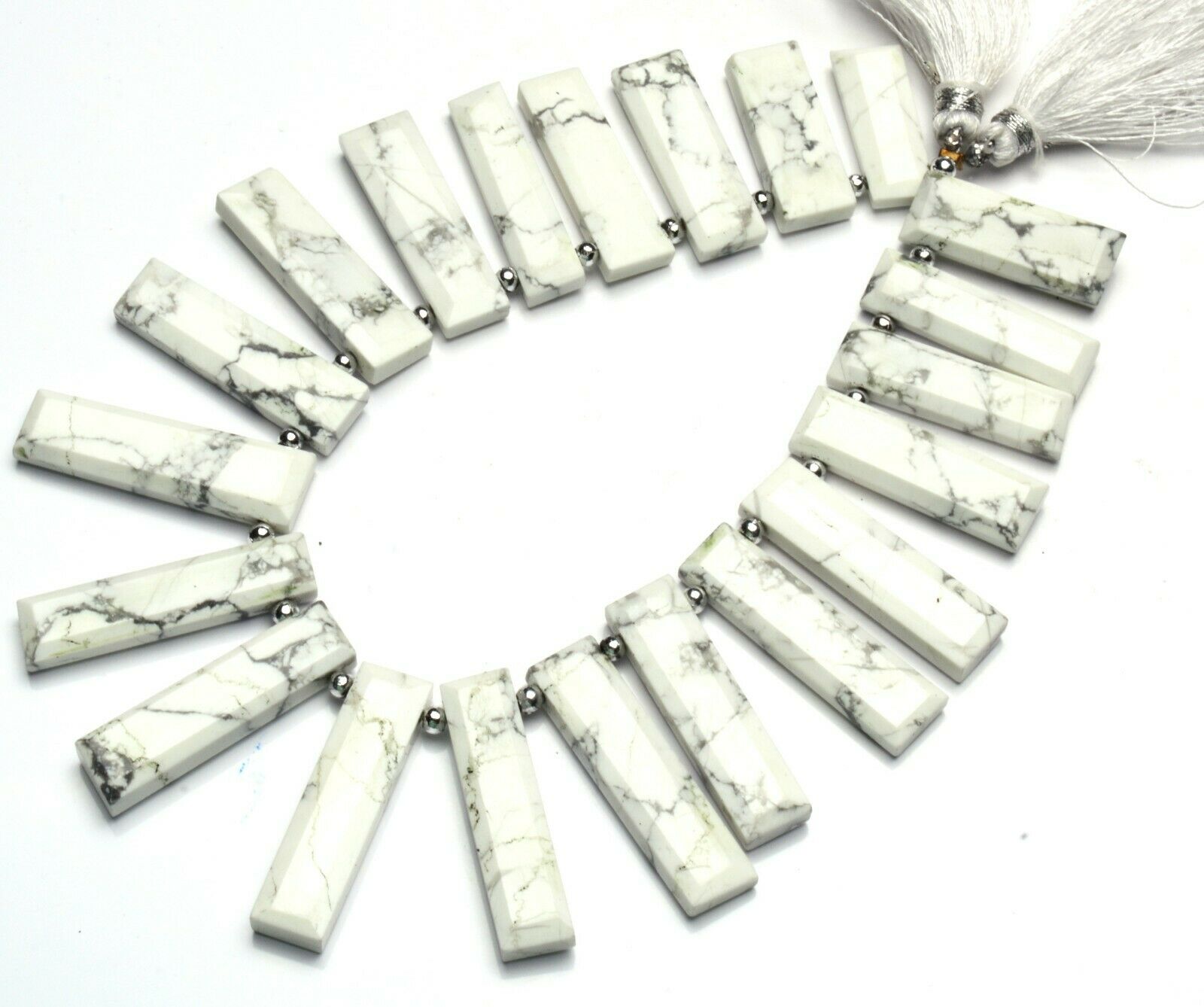 Natural Gem White Howlite Faceted Baguette Shape Beads Strand 9.5" 320cts.