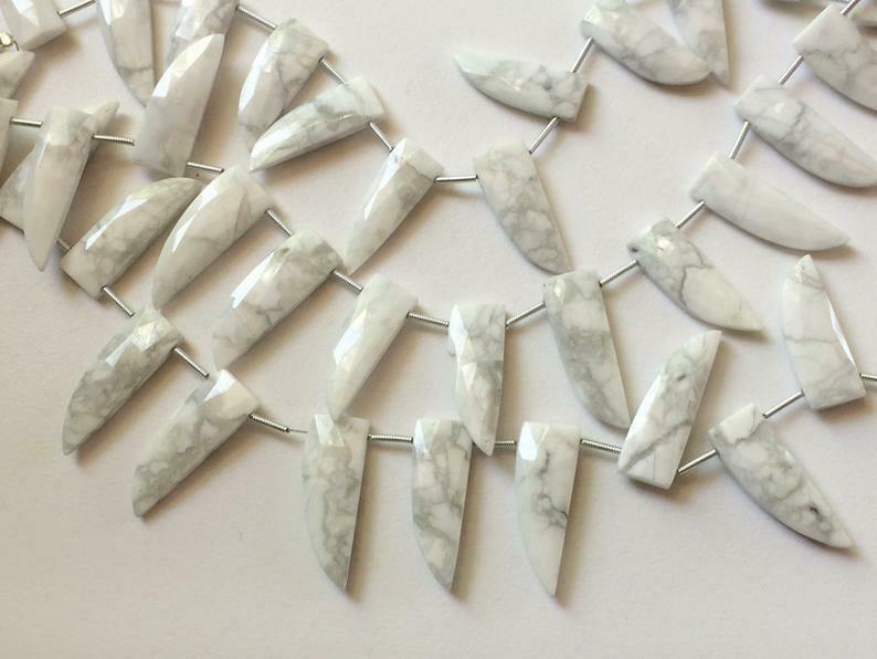 15 Pcs Howlite Fancy Faceted Beads, Natural Howlite Shield Beads, 9x26mm