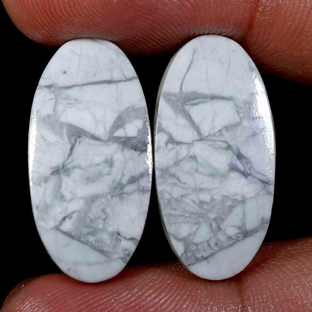 27.65 Ct 100% Natural White Howlite Oval Pair 12 X 25 X 04 Mm Cabochon Gemstone
