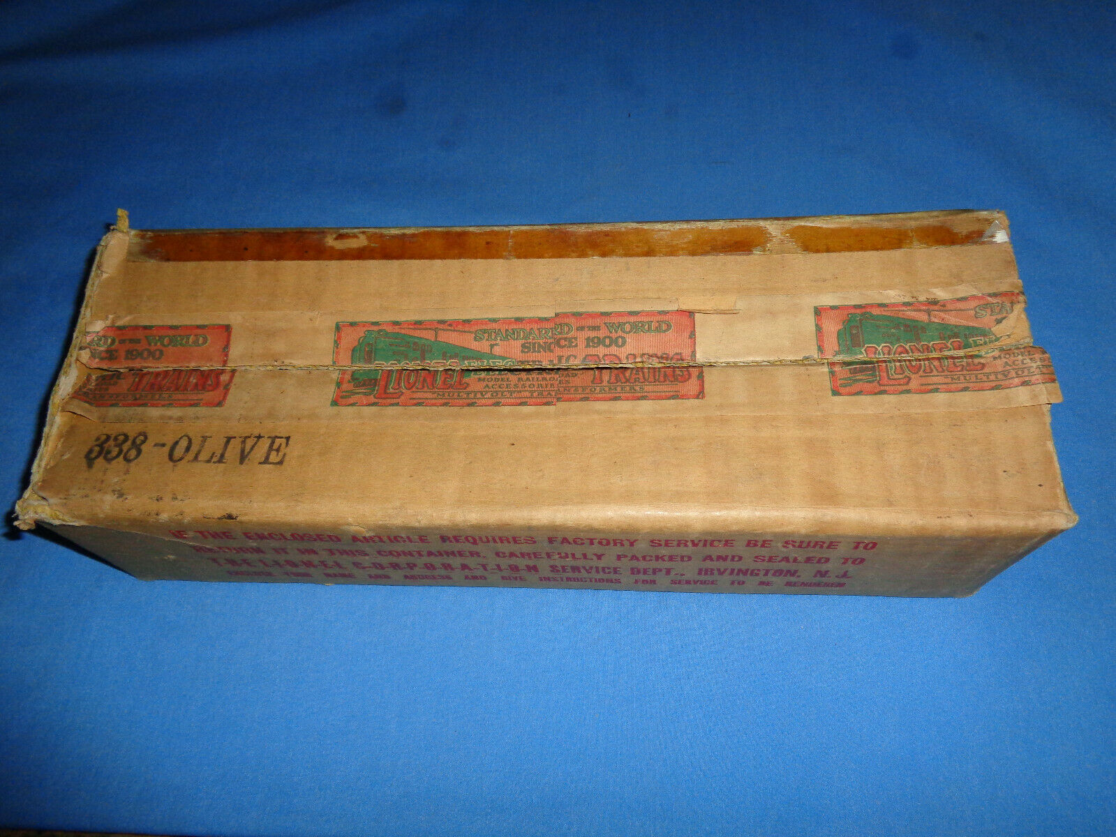 Original Box For Lionel #338 Olive Green Passenger Car Box