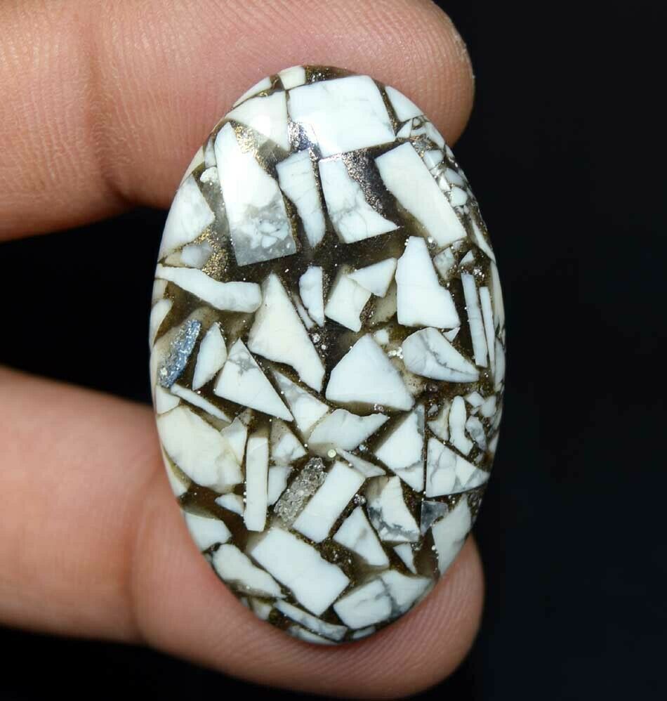 33.40 Cts. Reconstructed Copper White Howlite Oval Cabochon Loose Gemstone