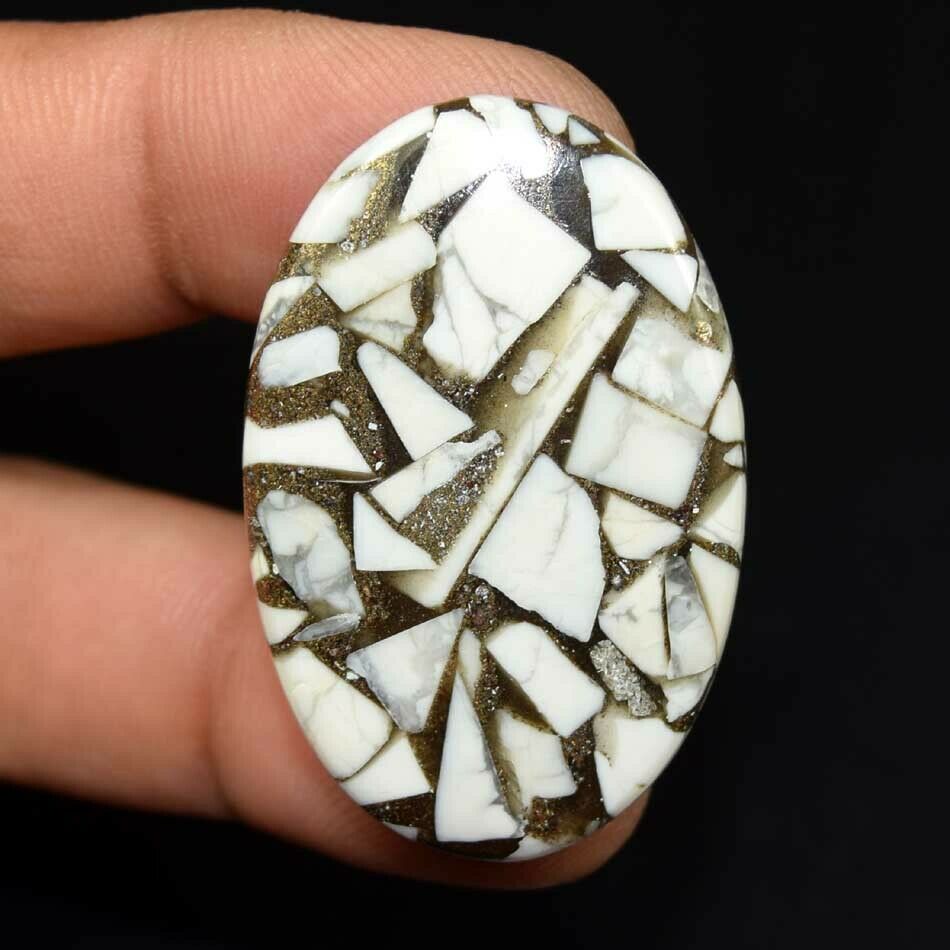 39.30 Cts. Reconstructed Copper White Howlite Oval Cabochon Loose Gemstone