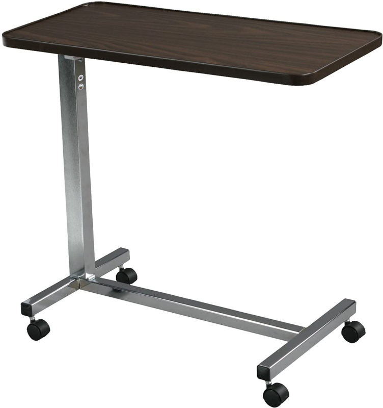 Adjustable Overbed Medical Table H-style Base Non Tilt Top, Chrome
