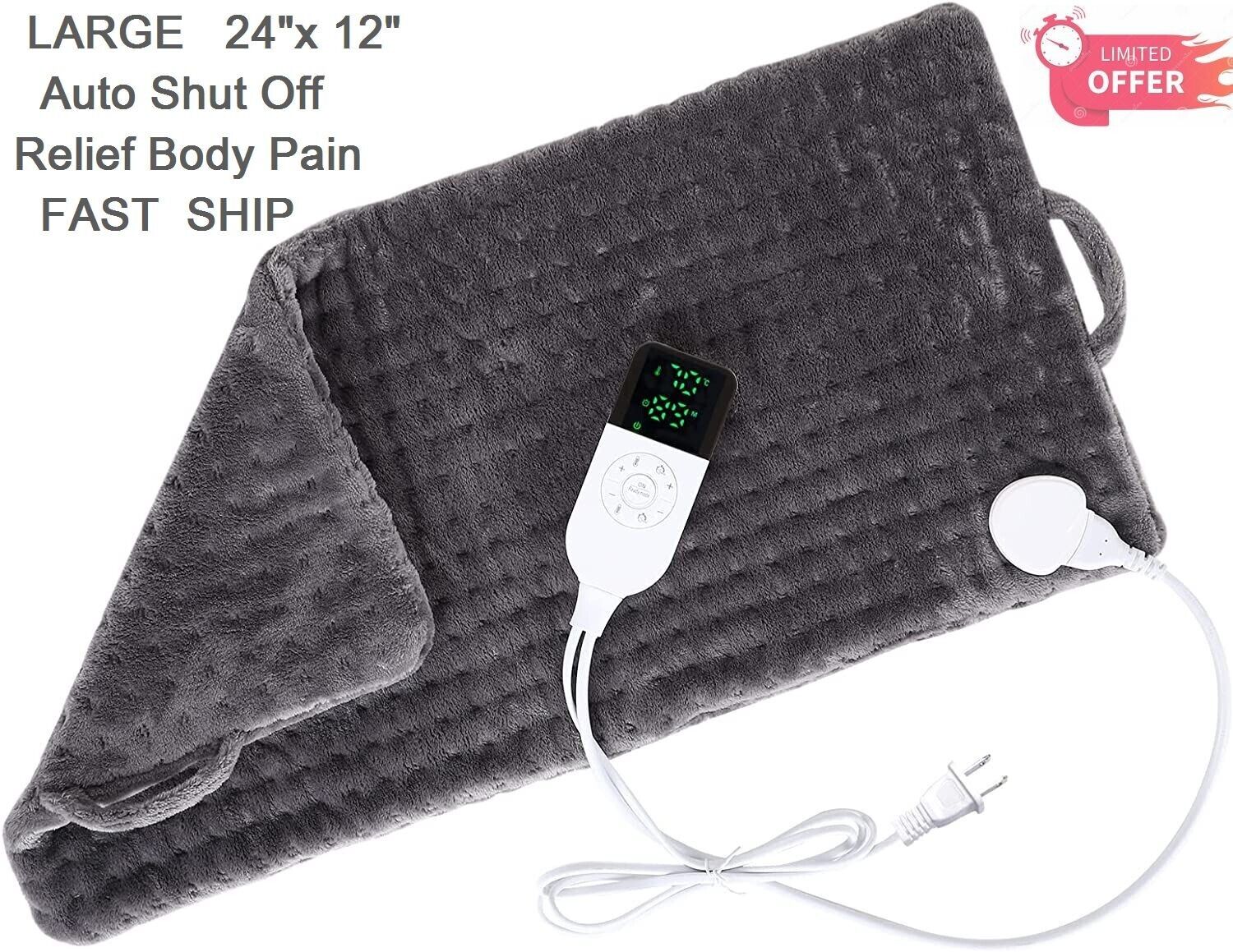 Weighted Electric Heating Pad Massaging Back Pain Cramps Relief 24" X 12"  Large