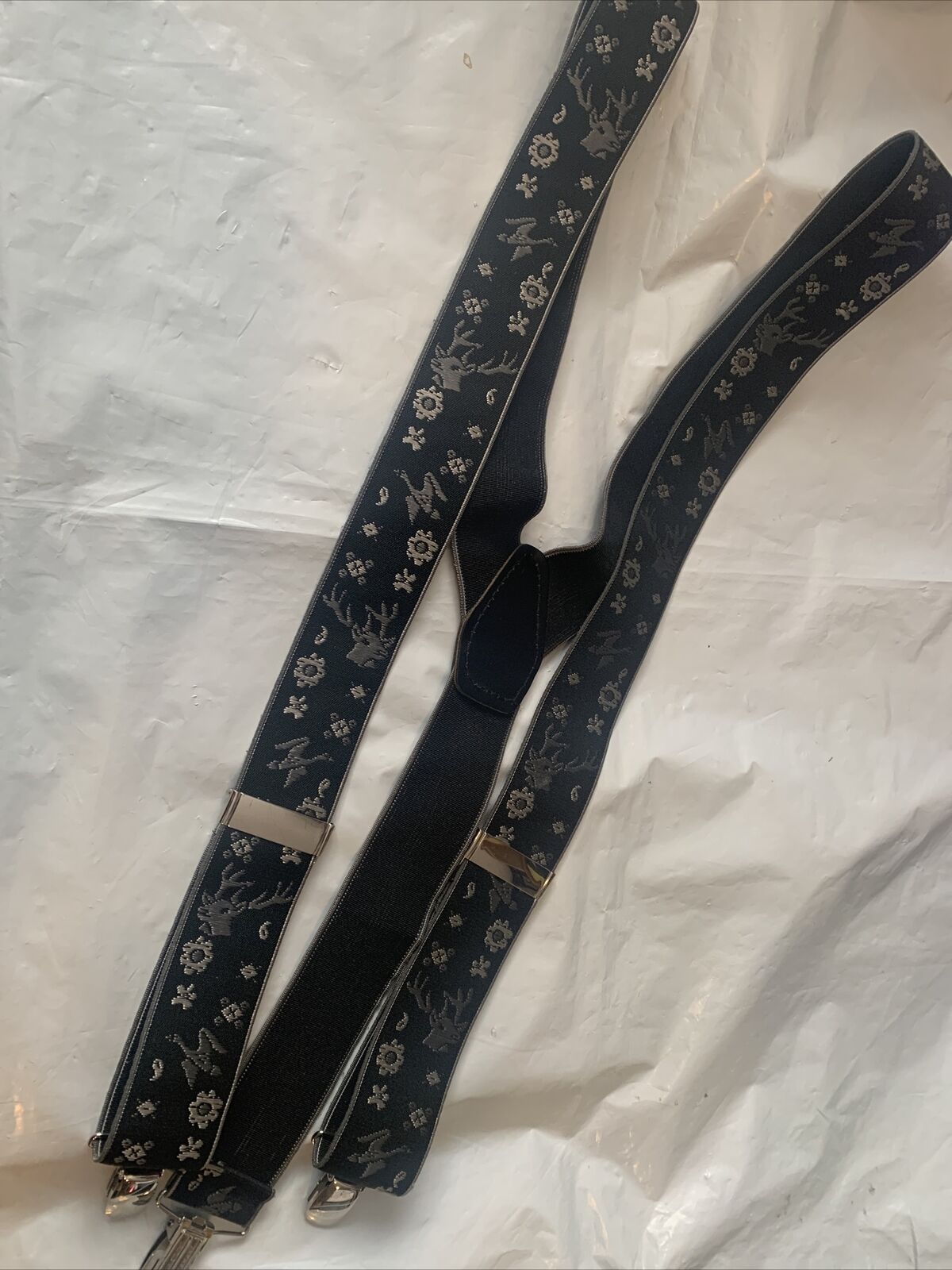 Vintage Men’s Elastic Suspenders Clip-on Black/gray~pct Germany~deer/duck Design