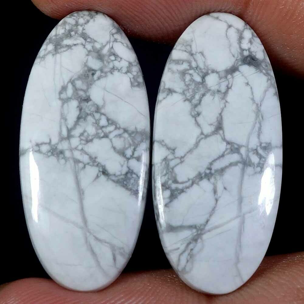 38.30 Ct 100% Natural White Howlite Oval Pair 14 X 32 X 04 Mm Cabochon Gemstone