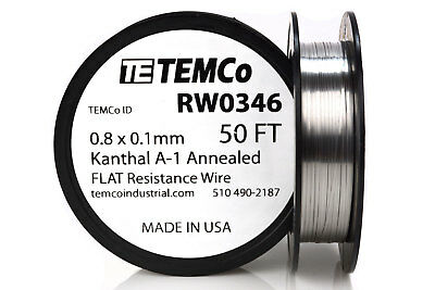 Temco Flat Ribbon Kanthal A1 Wire 0.8mm X 0.1mm 50 Ft Resistance A-1
