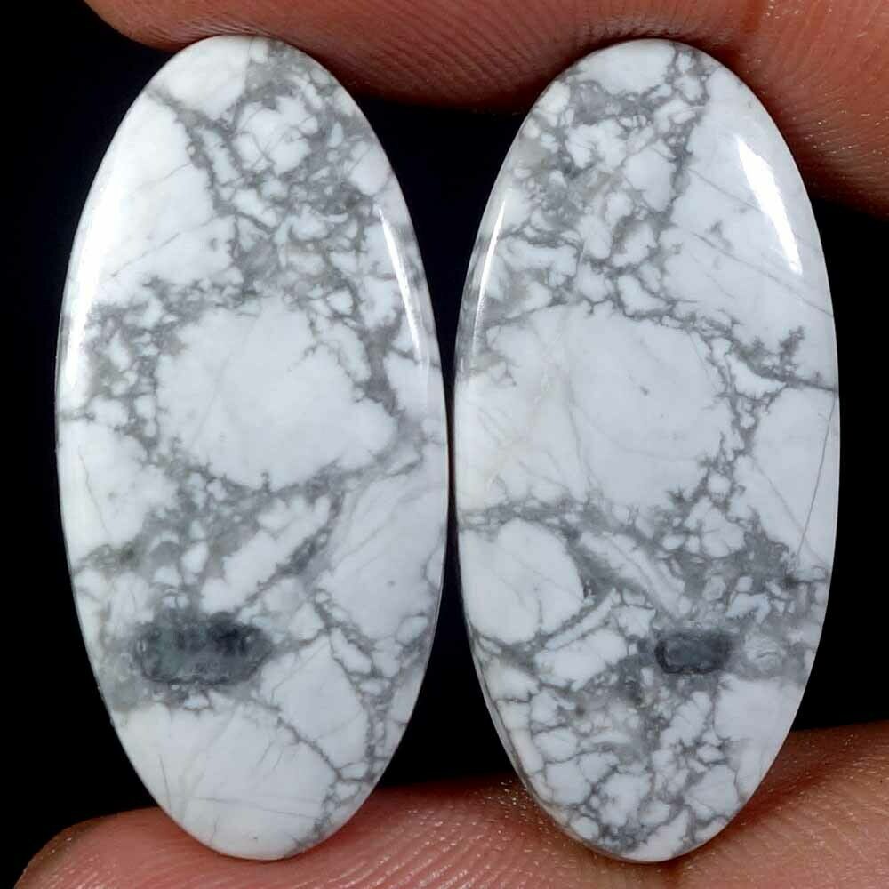 33.50 Ct 100% Natural White Howlite Oval Pair 14 X 30 X 03 Mm Cabochon Gemstone