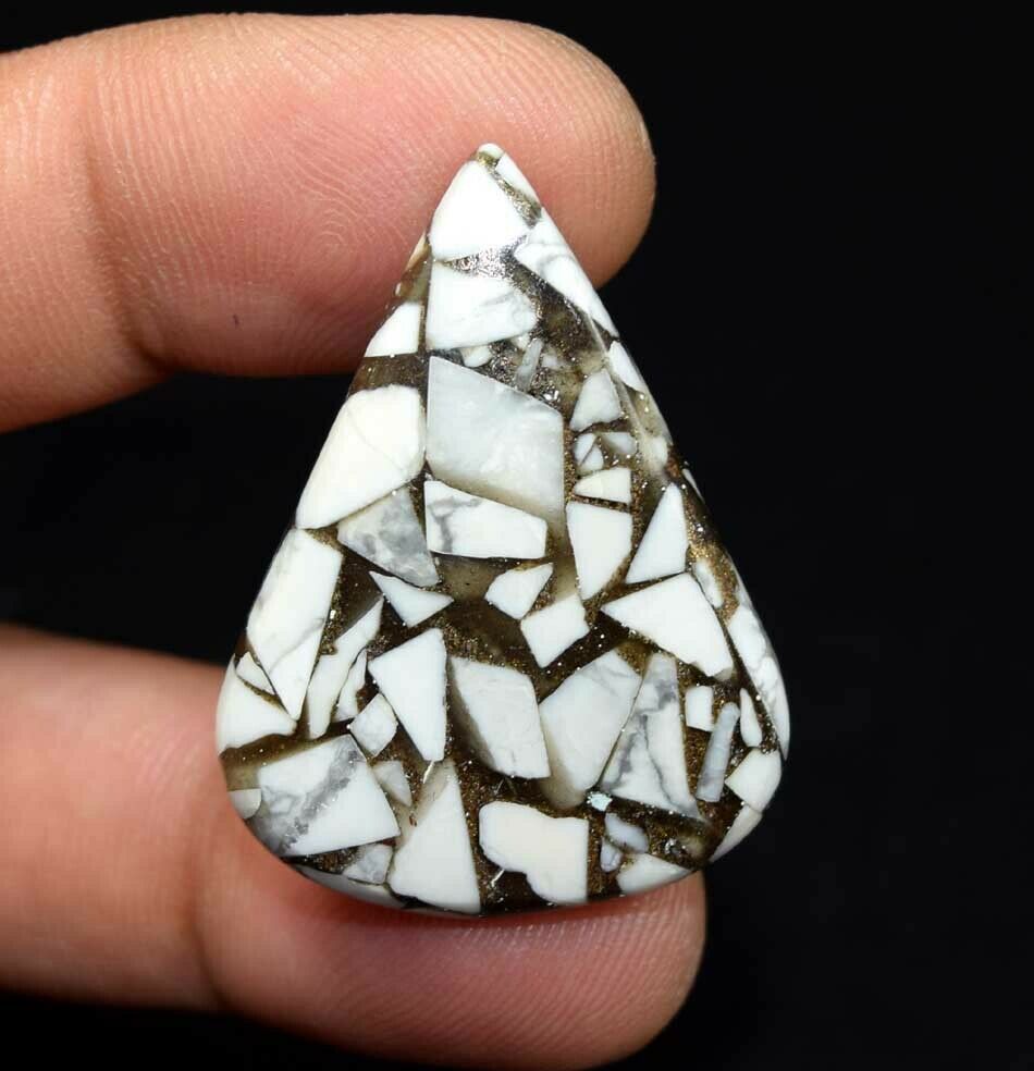 31.20 Cts. Reconstructed Copper White Howlite Pear Cabochon Loose Gemstone